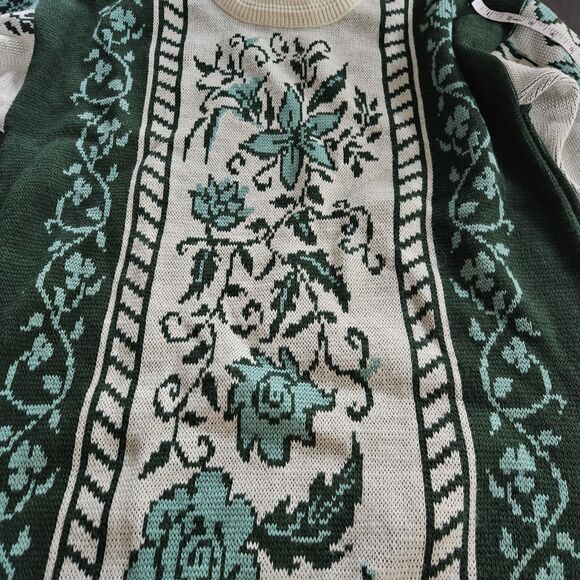 Emerald Isle Womans Tunic Sweater Made In Ireland Size Med Green Floral - Picture 3 of 8